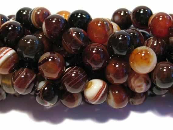 Kugelstrang 10mm/40cm, Achat rot-schwarz gefärbt