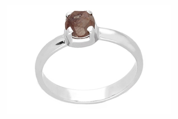 Ring (Größe 58) mit braunem 5mm-Diamant im rose-cut in rhodiniertem Sterlingsilber 925