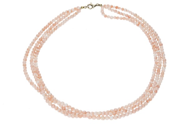 Collier 3-reihig 47cm mit Karabiner Silber vergoldet, rosa Koralle