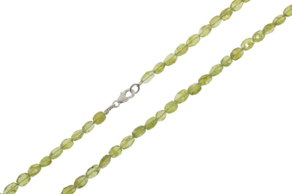 Olivenkette facettiert 4x6-7mm/45cm Karabiner Sterlingsilber 925, Peridot