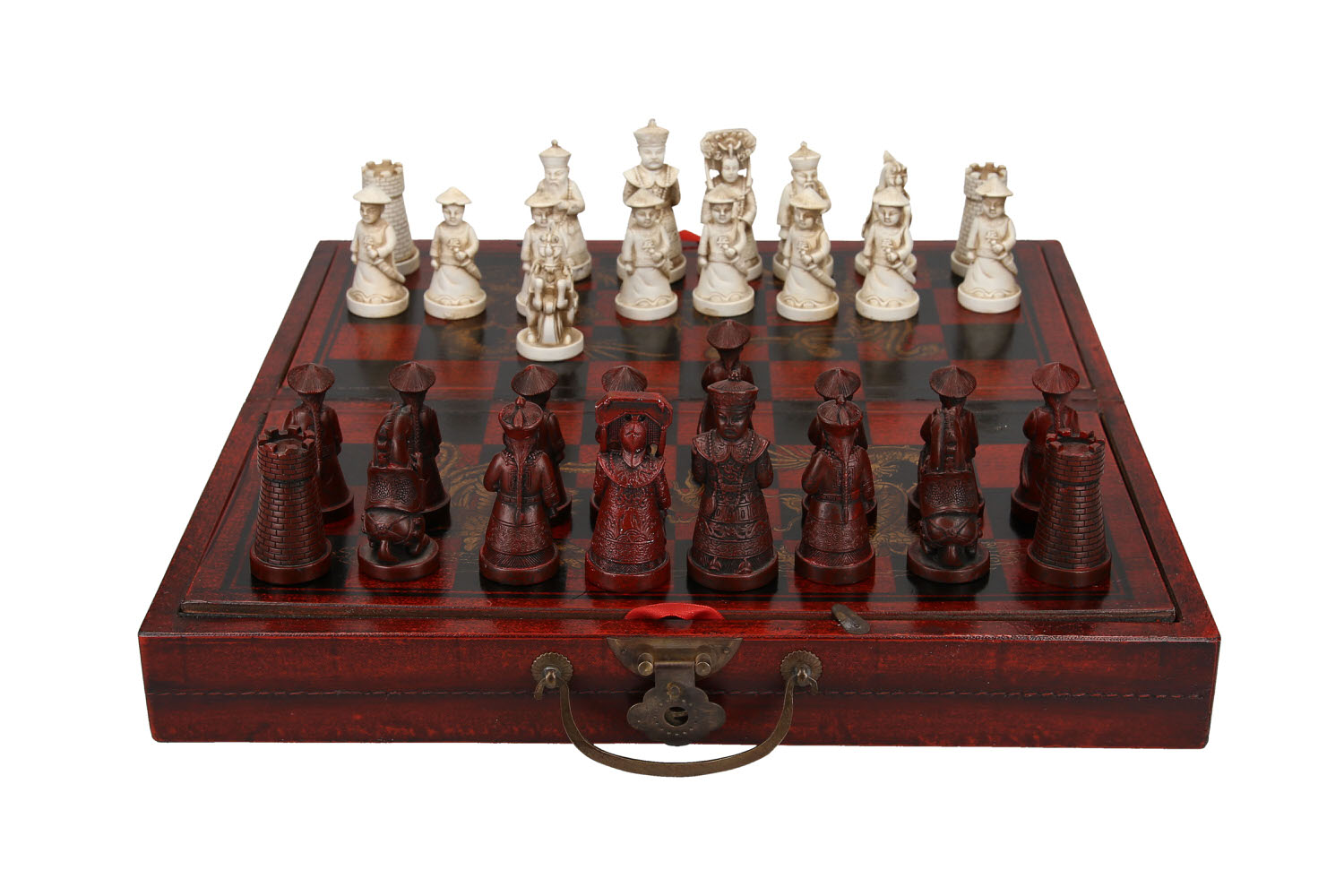 Schachspiel-Koffer 21x10x41cm aus Holz und Leder