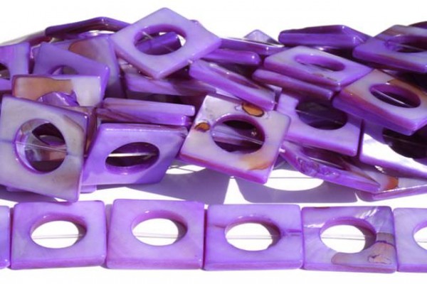Quadratstrang offen gerade aufgereiht 25mm/40cm, Perlmutt lila gefärbt