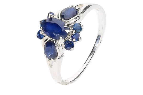 Ring Größe 51 Silber 925, Blumen-Design, blauer Saphir