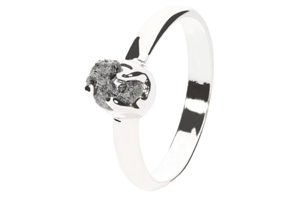 Ring (Größe 53) 17mm Innendurchmesser aus rhodiniertem Sterlingsilber 925 mit grauem Rohdiamant