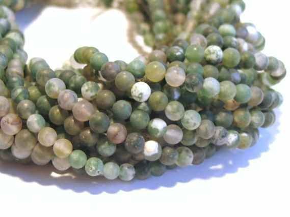 6mm round beads green moss matt