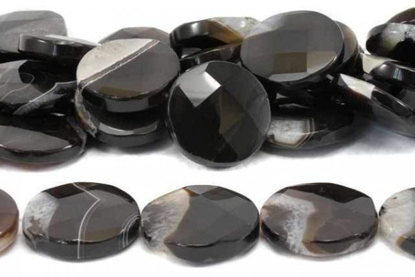 Geoden-Achat schwarz-weiß gefärbt, Coinstrang facettiert 38-40mm/40cm