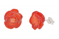 Rosetten-Ohrstecker 11-12mm auf Silber 925, Koralle rot gefärbt Rosetten-Ohrstecker 11-12mm auf Silber 925, Koralle rot gefärbt