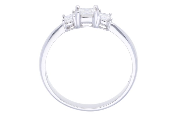 Ring 18k Weissgold mit 3 weißen princess Brillanten 0,44 ct Größe 54