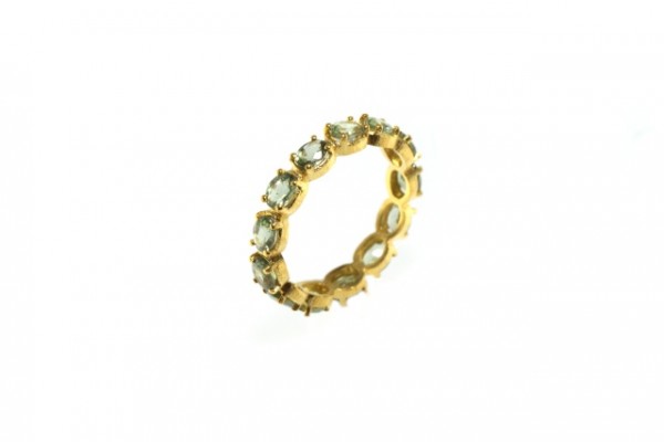 Ring Größe 53, 18K Gelbgold mit 13 facettierten grünen Saphir-Ovalen