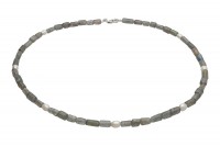 Zylinderkette 4-5x6-9mm/45cm mit Karabiner Silber 925, Labradorit+Süßwasserperle Zylinderkette 4-5x6-9mm/45cm mit Karabiner Silber 925, Labradorit+Süßwasserperle