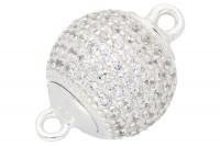 Magnetlschließe Kugel 10mm gesteckt Silber mit CZ Magnetlschließe Kugel 10mm gesteckt Silber mit CZ
