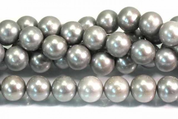 Perlenstrang 11-12mm/40cm, Süßwasser-Zuchtperle grau behandelt
