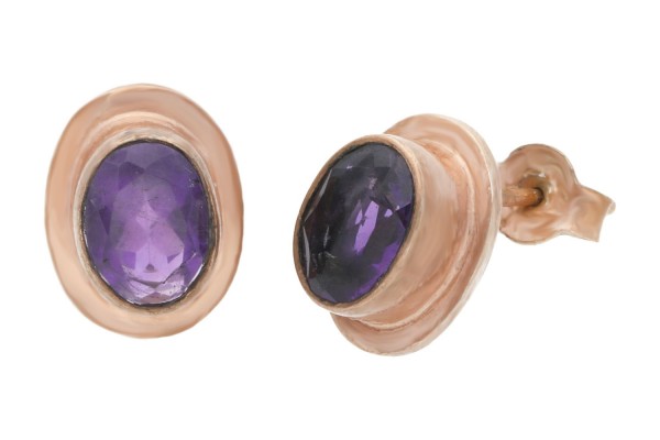 Ohrstecker facettiert 9x11mm, Amethyst in rosé vergoldetem Sterlingsilber 925