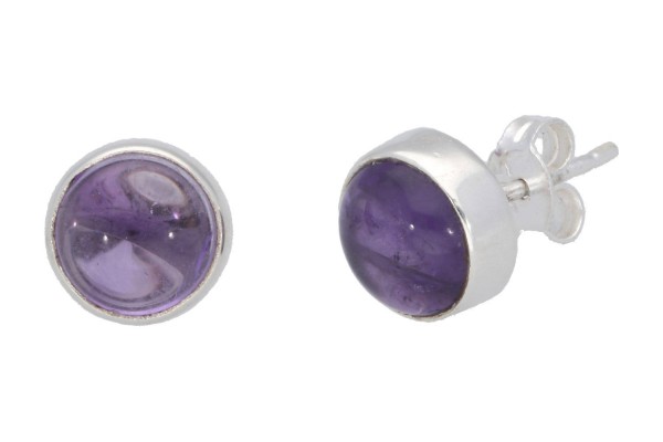 Ohrstecker rund 9-10mm rund, Amethyst in Sterlingsilber 925