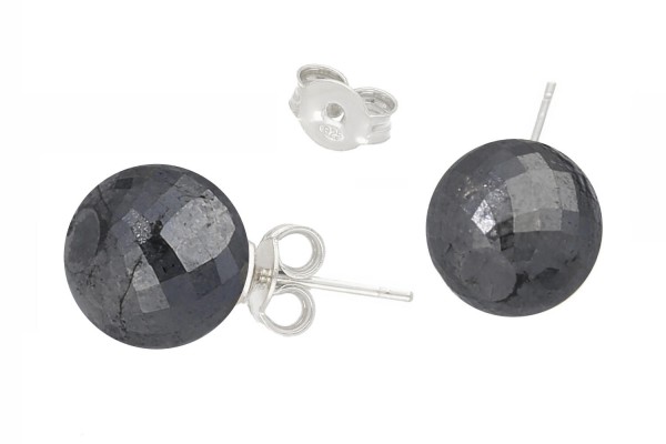 schwarze Diamant Kugel Ohrstecker facettiert 5mm in Silber 925