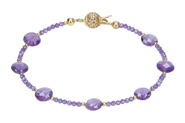 Amethyst Armband facettiert 8mm/21cm, Schließe Silber vergoldet