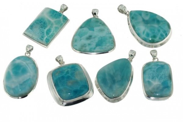 Tropfen-Anhänger länglich 27-30x57-60mm, Larimar A in AG 925