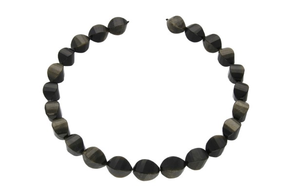 Beadstrang facettiert twisted 11x17mm/40cm, Gold-Obsidian