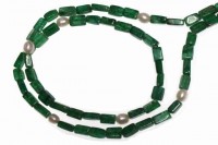 Quaderkette 4x7mm/90cm, Aventurin grün mit Süßwasserperle Quaderkette 4x7mm/90cm, Aventurin grün mit Süßwasserperle