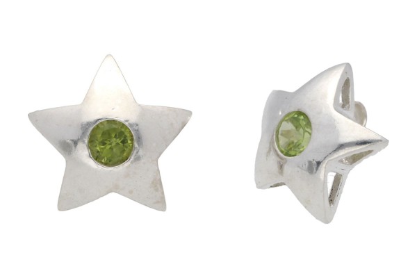 Stern-Ohrstecker 16mm mit facettiertem Peridot in Silber 925