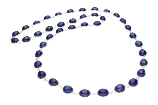 Endloskette 10x12mm/76cm ovale Lapis-Cabochons in Silber 925