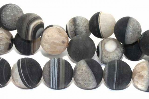Geoden-Achat schwarz-weiß matt, Kugelstrang 20mm/40cm