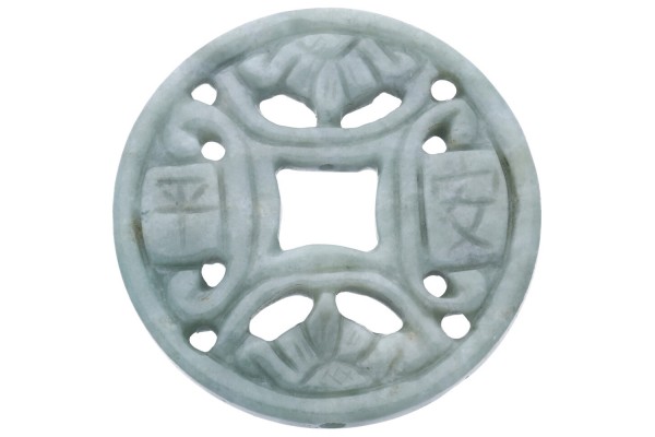 Feng Shui Münze Medaillon 55mm aus grüner Burma Jade