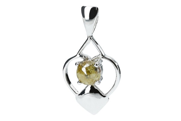 Herz-Anhänger 12x21mm mit facettiertem, gelben Diamanten in Silber 925 rhodiniert