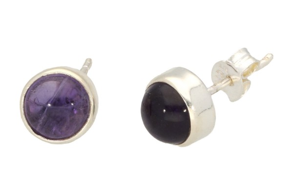 Ohrstecker rund 7-8mm, Amethyst in Sterlingsilber 925