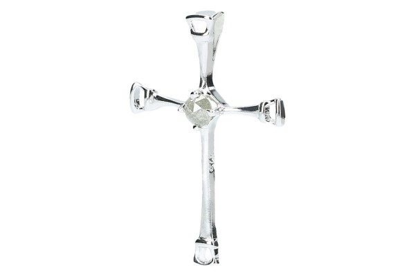 Kreuz 22x30mm mit grauem, facettiertem Diamant im rose-cut in Silber 925