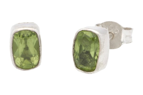 Ohrstecker Square facettiert 5x7mm in Silber 925, Peridot