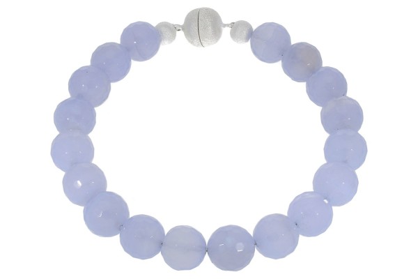 Armband facettierte Kugeln 10mm/21cm,10mm Magnetschließe Silber matt 925, Chalcedon