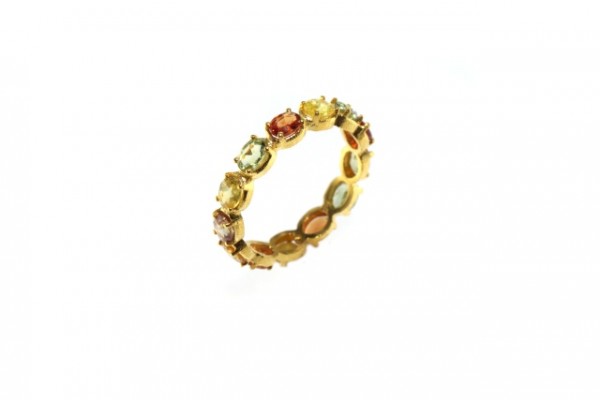 Ring 18K Gelbgold mit 13 facettierten Saphir-Ovalen multicolor Größe 55