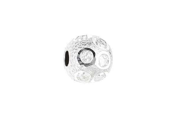 Kugel 6,2mm mit Kreis-Ornamenten, mit 2mm-Loch, Silber 925 poliert