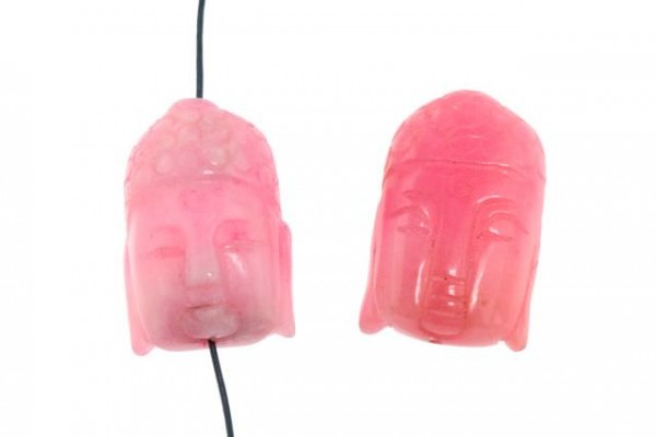 Buddha-Kopf mit Bohrung, 28x40mm, Jade pink gefärbt