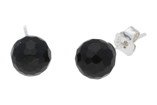 Black tourmaline earstuds 8mm round faceted on AG925