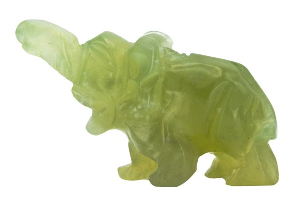 Elefant mit erhobenem, gedrehtem Rüssel 50x30x22mm, China Jade