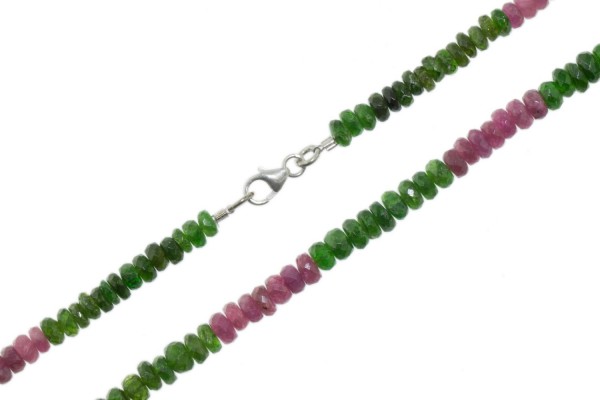 Damen Buttonkette facettiert 4,5-5mm/45cm Karabiner Silber 925, Turmalin rot+grün