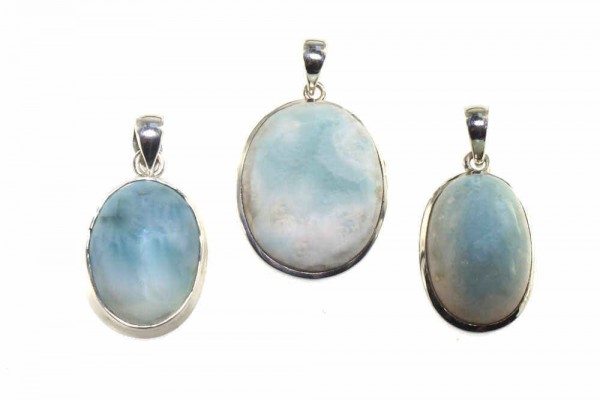 Oval-Anhänger 18-20x38-42mm, Larimar in AG 925