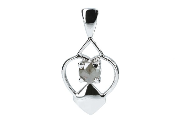 Herz-Anhänger 12x21mm mit facettiertem, dunkelgrauen Diamanten in Silber 925 rhodiniert