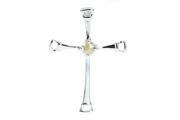 Kreuz 22x30mm mit gelb-grauem, facettiertem Diamant rose-cut in Silber 925 rhodiniert
