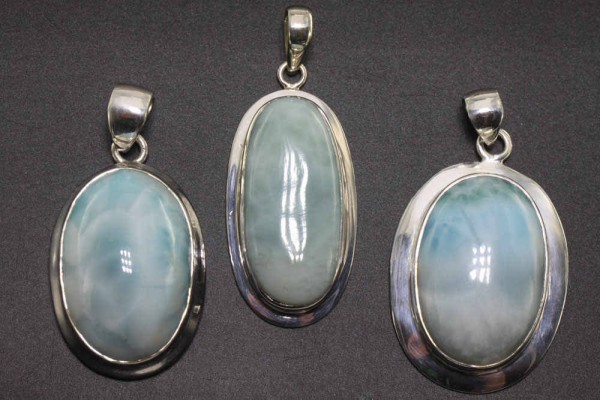 Oval-Anhänger 19-24x40-42mm, Larimar A in AG 925
