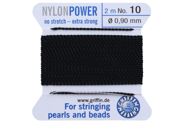 Aufziehfaden NylonPower No.10  0,90mm/2m mit Nadel, schwarz