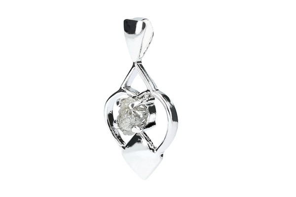 Herz-Anhänger 12x22mm mit Rohdiamant in Silber 925 rhodiniert
