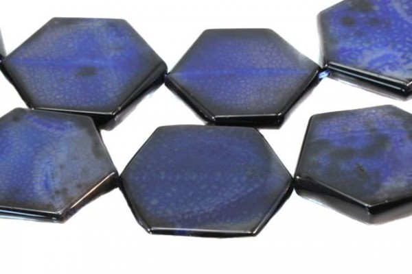 Hexagonstrang flat 35x40mm/40cm, Achat blau-schwarz gefärbt
