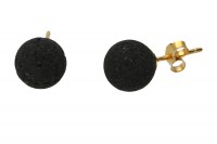 Ohrstecker 8mm-Kugel auf Silber 925 vergoldet, Lava schwarz Ohrstecker 8mm-Kugel auf Silber 925 vergoldet, Lava schwarz