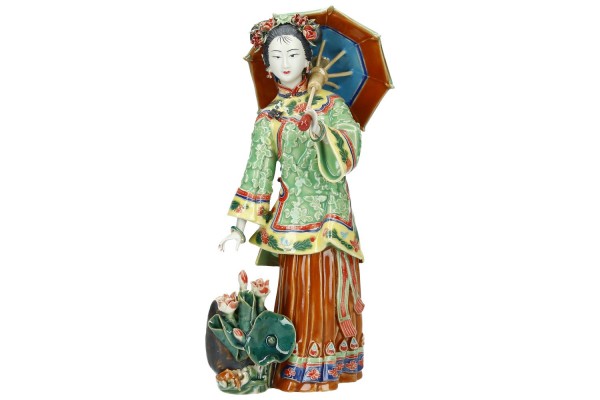 Chinesin mit Schirm und Blumen 285mm aus Porzellan