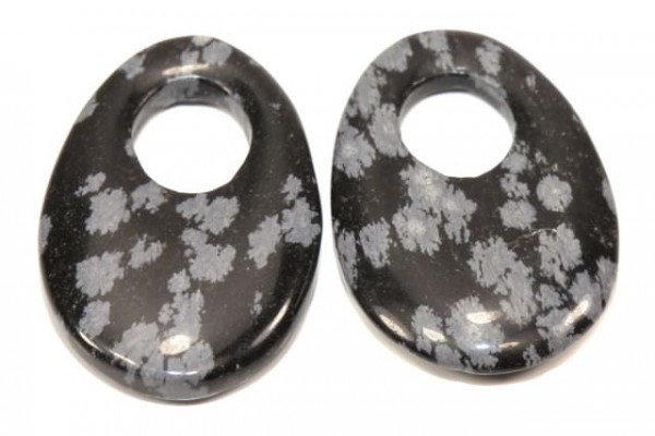 Ovale 20x30x4mm mit 9mm Loch aus Schneeflocken Obsidian