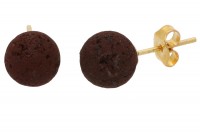 Kugel-Ohrstecker 8mm, braune Lava auf vergoldetem Silber 925 Kugel-Ohrstecker 8mm, braune Lava auf vergoldetem Silber 925