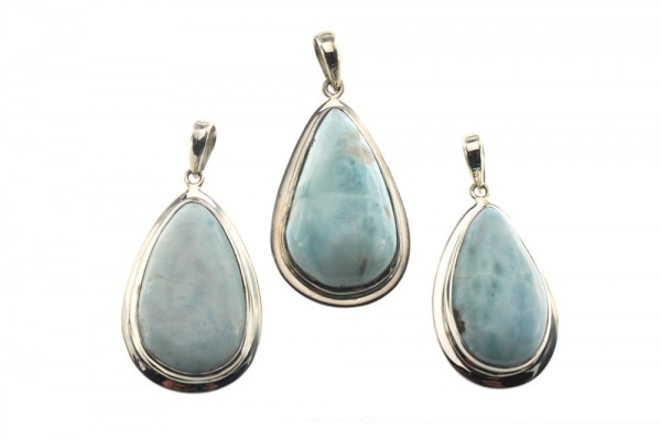 Tropfen-Anhänger 22-24x43-46mm, Larimar in AG 925